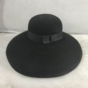 Vintage Fedora Hats Women Wool Round Top Black Wide Brim Fedora Hat - Product Image 3