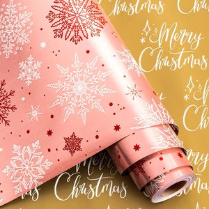 Maypluss <b>Pink</b> Christmas Wrapping Paper Roll 17in X 33ft Reversible Snowflake Design Gift Craft Packaging - Product Image 1