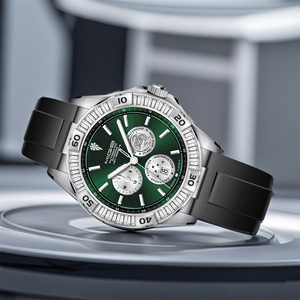 Reloj Mecánico Automático MIGE para Hombre, Esfera Verde, Correa de Silicona, Caja Redonda de 43 mm, Cristal de Zafiro, Cronógrafo, Estilo Deportivo - Product Image 4