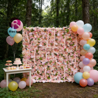 Mur de fleurs artificielles enroulable de 2,4 m, blanc et vert, pour toile de fond de cabine photo d'anniversaire et décoration murale