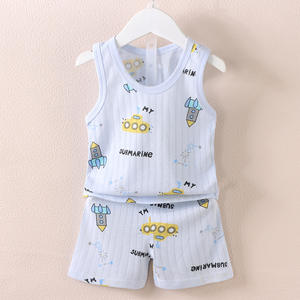 2025 Version coréenne été respirant enfants gilet ensemble garçons et filles bébé dessin animé mince sans manches gilet Shorts à la mode - Product Image 4