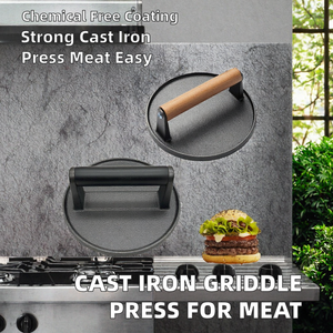 Prensa para Hamburguesas de Hierro Fundido Precurado con Acabado Aceitado Forrest, Mango de Madera, Duradera, para Prensar Carne y Hamburguesas - Product Image 2