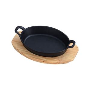 Poêle en fonte avec base en bois Assiettes fajita en fonte Poêle à frire en fonte noire mate pour cuisine Barbecue - Product Image 3