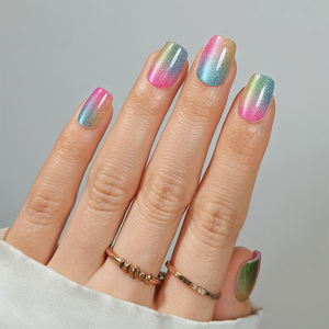 เล็บปลอมสั้นทรงเหลี่ยมหรูหรา คุณภาพสูง CPNP ขายส่ง สีชมพูไล่เฉดโครเมียม ชุดเล็บปลอมพร้อมกาว - Product Image 2