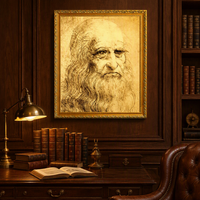 Peinture à l'huile classique faite à la main sur toile, reproduction de l'autoportrait de Léonard de Vinci, art mural de la Renaissance, décoration intérieure