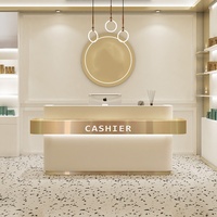 Bureau de réception moderne minimaliste en bois massif avec logo personnalisé pour salon de beauté, spa, institut de manucure, hôtel, hôpital et supermarché
