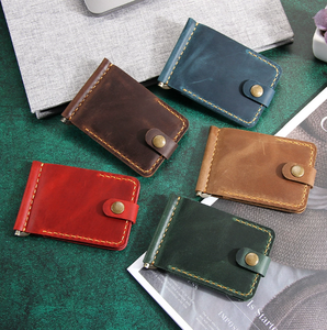 Genuine Crazy Horse Leather Minimalist Money Clip Wallet <b>Slim</b> Retro <b>Card</b> <b>Holder</b> Handmade - Product Image 2