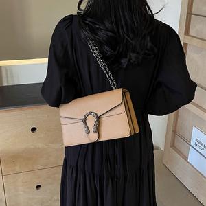 Bolso Retro de gama alta con estampado de Litchi para mujer, bolso Vintage de Color puro con cierre para axilas, pequeño bolso cruzado cuadrado de un solo hombro - Product Image 2