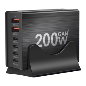 Cargador de Nitruro de Galio de 200W, Carga Rápida PD 4C2A, Cargador para Teléfono Móvil y Computadora, Cabezal de Carga GaN para Escritorio - Product Image 1