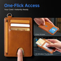 Porte-cartes RFID anti-vol en cuir huilé personnalisé, porte-cartes de crédit fin, portefeuille de poche avant avec fenêtre d'identification JIANJI à fermeture ouverte