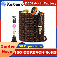 Tuyau d'arrosage flexible professionnel noir et orange extensible avec buse multifonctionnelle pour l'irrigation domestique et le jardinage