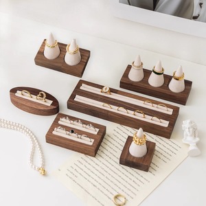 Black Walnut Solid Wood Ring Display <b>Stand</b> Shelf Jewelry Organizer Desktop Holder Photo Prop - Product Image 1