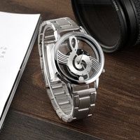 Nouvelle montre de luxe de marque, mode simple, note de musique, notation, cadran en verre, pointeur, montre pour hommes et femmes, montres argentées
