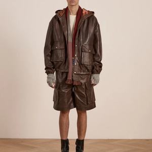 เสื้อแจ็คเก็ตหนัง PU คุณภาพสูง น้ำหนักปานกลาง สไตล์ลำลอง แต่งดีเทลขาดๆ แบบโอเวอร์ไซส์ สำหรับผู้ชาย ขายส่ง - Product Image 2