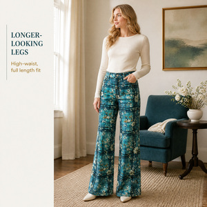 OEM High Waisted British <strong>Tartan</strong> Denim <strong>Trousers</strong> Dark Academia White Flower Printed Relaxed Wide Leg Jeans <strong>for</strong> <strong>Women</strong> - Product Image 6