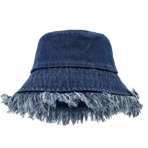 Fashion Trendy Raw Edge Fringe Brim Outdoor Street Sun <b>Hat</b> Blank Faded Cotton Bucket <b>Hat</b> - Product Image 5