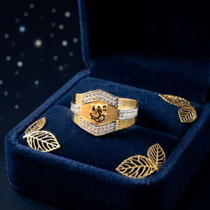 Stylish <b>gold</b> <b>ring</b> with religious symbol design and sparkling stones for men perfect for daily wear and special occasions - Product Image 2