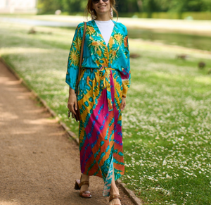 Albornoz turco estampado de 10 colores con cinturón, tipo kimono de playa, talla única - Product Image 2