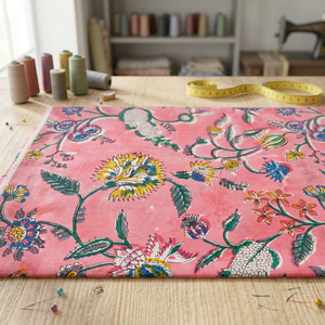 Hermosa tela de impresión de bloque de mano con estampado Floral de Color rosa para niños, artesanía para comedor, corredor y cortina, máscara de tela de algodón suave - Product Image 1
