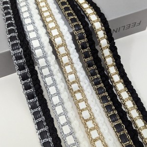 Rubans décoratifs en cuir PU et dentelle <span class=keywords><strong>chic</strong></span> avec <span class=keywords><strong>fil</strong></span> doré de 2 cm, combinés à du polyester tricoté torsadé, pour vêtements et coiffes - Product Image 1