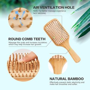 Wholesale <strong>Customizable</strong> Logo Massage <strong>Comb</strong> Natural Self-Cleaning Bamboo Paddle Hairbrush Wooden <strong>Comb</strong> - Product Image 5