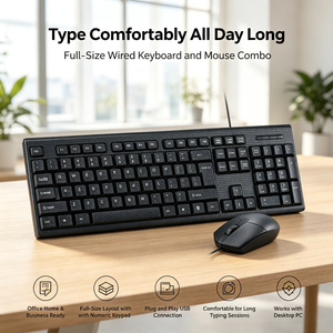 Ensemble clavier et souris filaires, clavier et souris filaires 104 touches pleine taille USB pour ordinateur de bureau, plug and play, silencieux - Product Image 1
