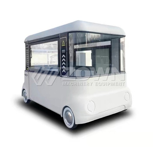 Camionnette alimentaire électrique compacte blanche avec grande fenêtre vitrée, chariot mobile de vente de café et de snacks pour la rue - Product Image 1