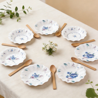Lot de vaisselle jetable en papier écologique de qualité alimentaire, motif floral bleu-violet, pour fêtes et occasions spéciales