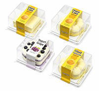 Boîte à gâteau carrée transparente à usage unique avec support à couverts, personnalisable, en PET de qualité alimentaire du Guangdong, vente en gros d'usine