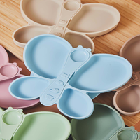 Assiette à ventouse en silicone de qualité alimentaire avec cuillère, antidérapante, pour bébé et tout-petit, ensemble repas divisé pour nourrissons et enfants