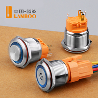 LANBOO Tombol Tekan Logam 22mm Terlaris 1NO1NC 2NO2NC Opsional Cincin Bercahaya Tahan Air Kaki Berlapis Emas