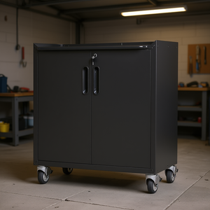 Armoire de rangement pour outils en métal robuste, noire, D0100XU6VD7, avec roulettes, pour garage, bureau, maison - Product Image 2