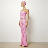 Ensemble de détente 3 pièces pour femme avec haut tube à pois couleur bonbon, short et bandeau assorti, en coton décontracté d'été, logos personnalisés, OEM