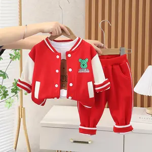 1 year old boy spring and autumn suit cartoon cardigan baseball clothes suit boy clothing three-piece suit