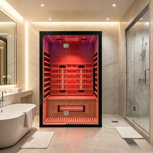 Cabine de <span class=keywords><strong>sauna</strong></span> infrarouge à spectre complet pour 2 personnes, en bois massif de pruche, avec thérapie par lumière rouge, cadre noir - Product Image 4