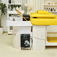 Lit de massage pour spa capillaire avec bac à shampoing et cascade, jaune citron, en PU, contrôle thermostatique électrique pour salon