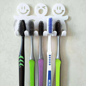 Bathroom Suction Single Tier PE Plastic Folding Pot Wall Mount Multifunction 5 Position Toothbrush Holder Rack Funny Smiling - Product Image 1
