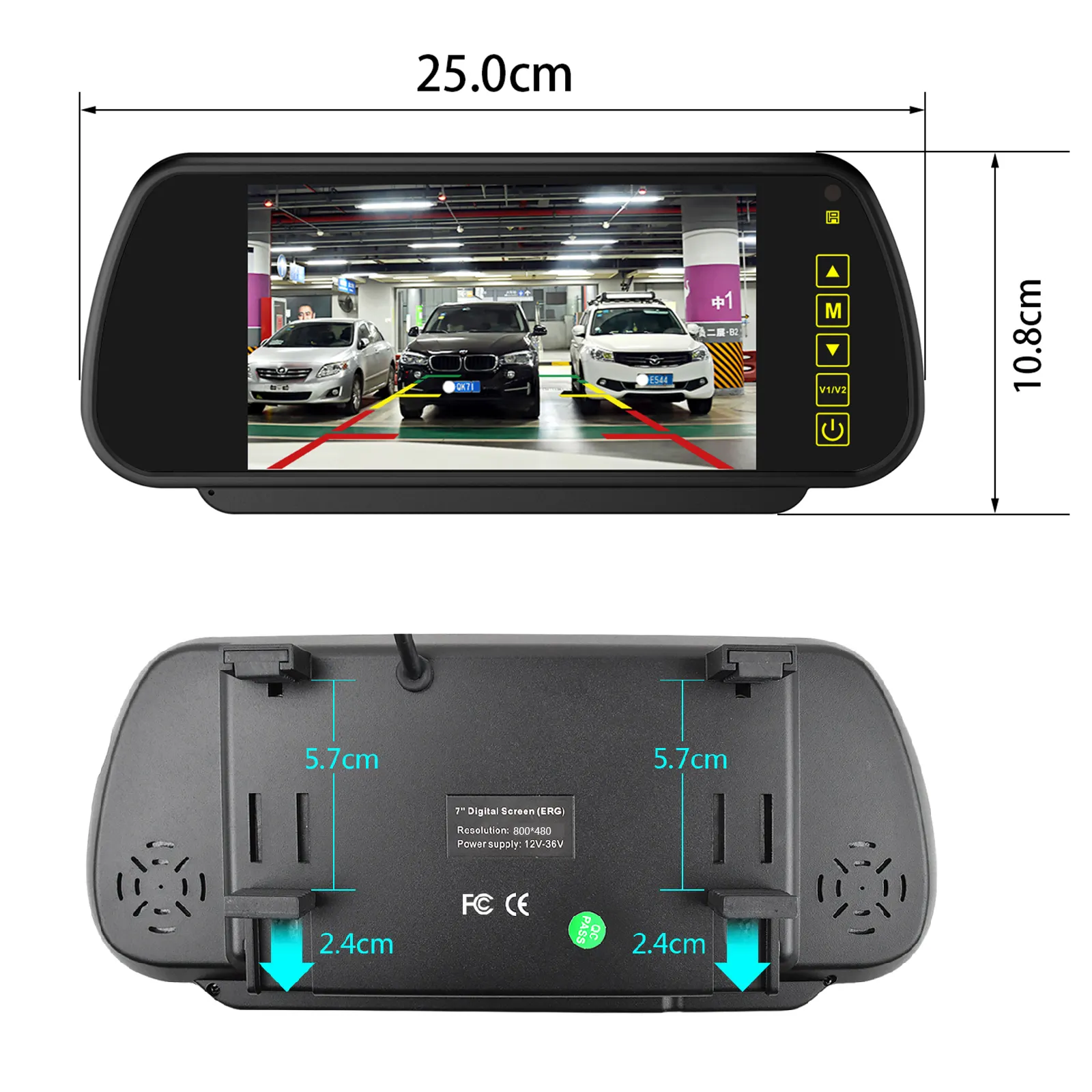 7 Inch TFT LCD Screen High Resolution Car Rear View Mirror Monitor DC 12V 24V Car Monitor for Reversing Camera Car Mirror