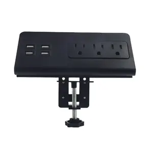 New Design Factory Price US Standard Clamp Mounted Electric Power Strip Charging Station Socket With 3 AC Outlet 4 USB Port