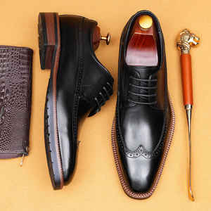 รองเท้าอ็อกซ์ฟอร์ดหนังแท้ทรงสี่เหลี่ยมสำหรับธุรกิจ แต่งลายผ้า  ใช้งานได้หลากหลาย  สไตล์ลำลอง  วาดลายด้วยมือ  สีสันสดใส  กันลื่น  สำหรับผู้ชาย - Product Image 5