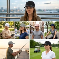 Gorra de Béisbol Personalizada de 5 Paneles con Parche de PVC, Protección Solar, Visera Curva, Corte Láser, Perforada, Cierre a Presión, Gorra de Golf