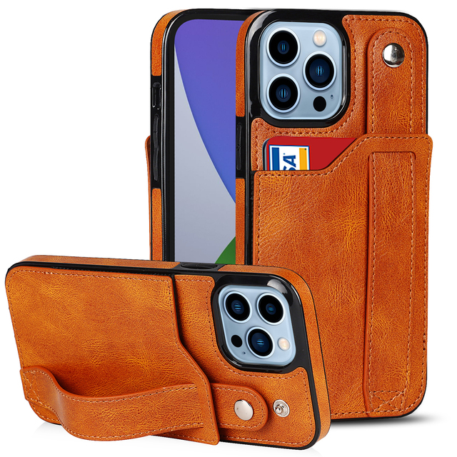 PU Leather Wallet Phone Case With Card Slot Wrist Strap Shockproof Protective Back Cover for iPhone 17 16 15 14 13 12