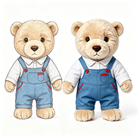 Ours en peluche beige doux de haute qualité avec salopette en jean bleu et chemise intérieure blanche – Adorable jouet en peluche ours