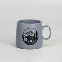 Ensemble de tasses en grès imprimées à grand écran, motif wapiti, ours et montagne, tasse à café en céramique mate souvenir