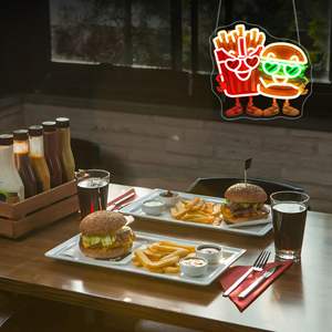 Letrero LED <span class=keywords><strong>de</strong></span> Neón con Impresión UV <span class=keywords><strong>de</strong></span> Hamburguesa y Papas Fritas, Decoración <span class=keywords><strong>de</strong></span> Pared con Alimentación USB para Cocina, Cafetería, Restaurante y Cuarto <span class=keywords><strong>de</strong></span> Hombre - Product Image 3