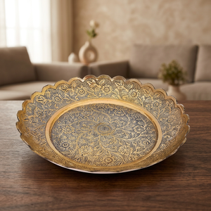 Assiette décorative ovale en métal avec motif végétal gravé, design traditionnel chinois fait main - Product Image 3