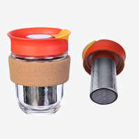 Gobelet de voyage réutilisable en verre borosilicate pour café ou thé, avec logo personnalisé, 360 ml/12 oz, avec couvercle et manchon en liège