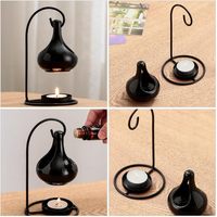 Bougeoir en céramique noire avec support brûleur à huile essentielle pour huile parfumée cire fondre plus chaud brûleur diffuseur décor de bureau