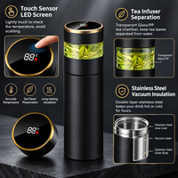 Bouteille isotherme intelligente avec affichage LED de la température, 450 ml, séparation thé/eau, en acier inoxydable, avec couvercle et logo personnalisé