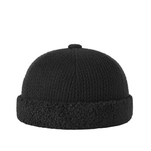 Chapeau d'hiver en laine d'agneau tricotée, noir, épais, chaud, coupe-vent, pour homme, style bonnet de propriétaire - Product Image 1
